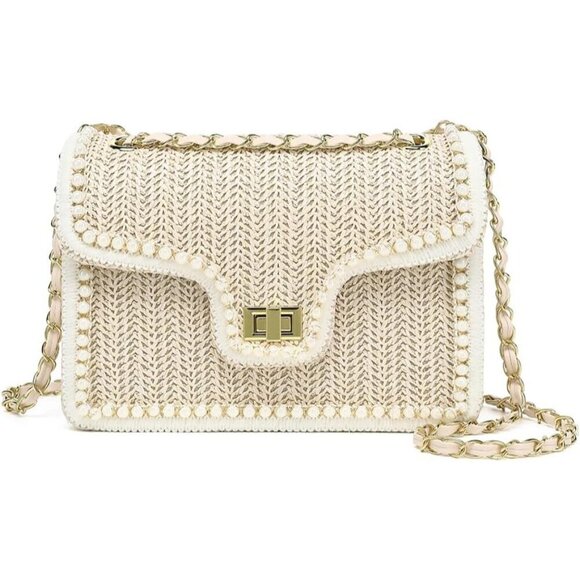 Straw Crossbody Bag Women Pearl Summer Beach Purse Elegant Boho Woven main image 7